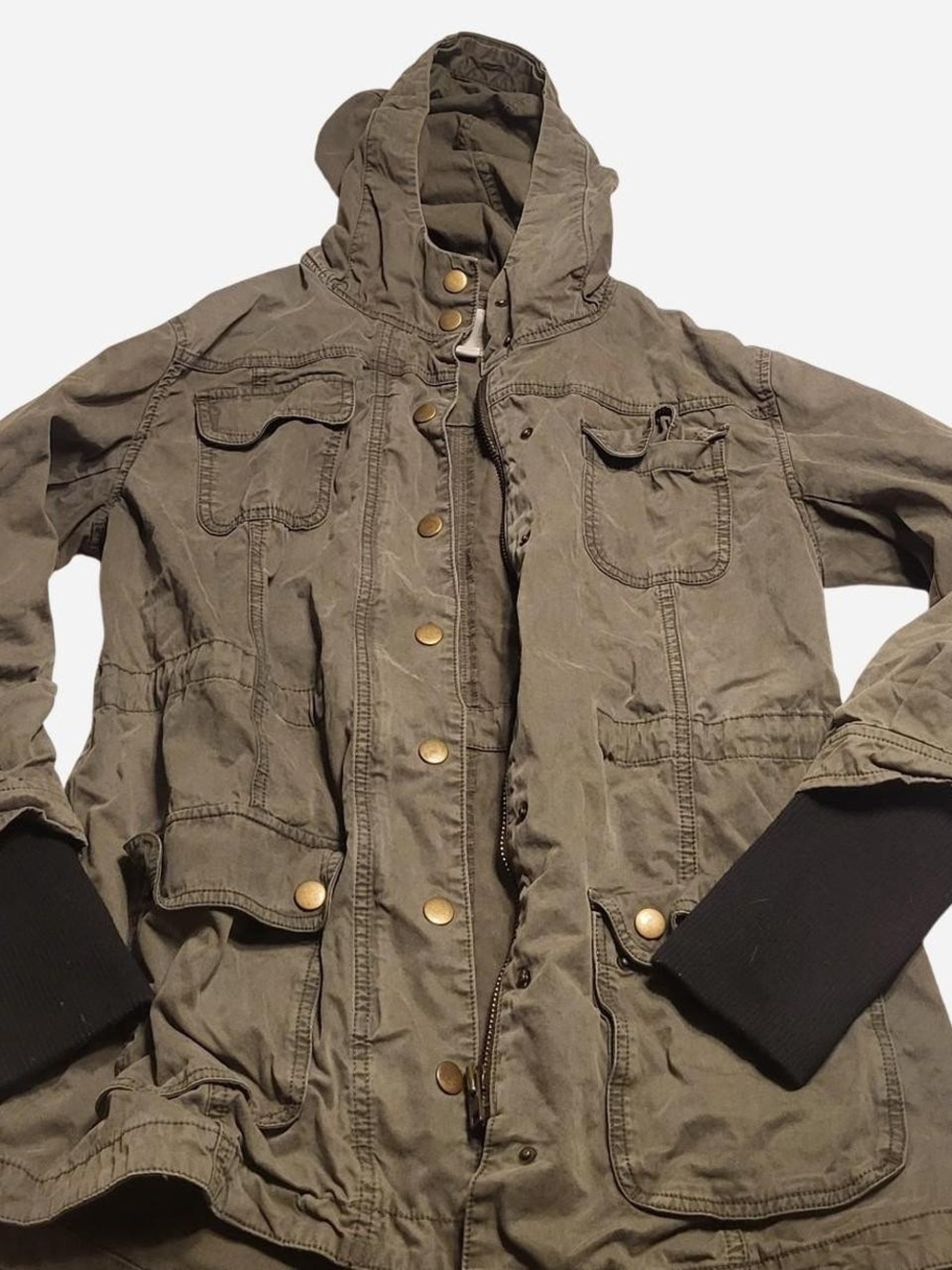 Halogen 💚 Olive Hooded Utility Jacket with Black Cuffs